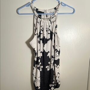 INC Black and White Floral Top with Chic Metal Detailing at Neckline